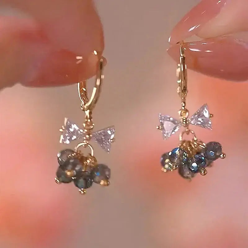 2022 New Trend Simulation Pearl Long Earrings With Flower Rhinestone Pendant For Women Wedding Korean Jewelry