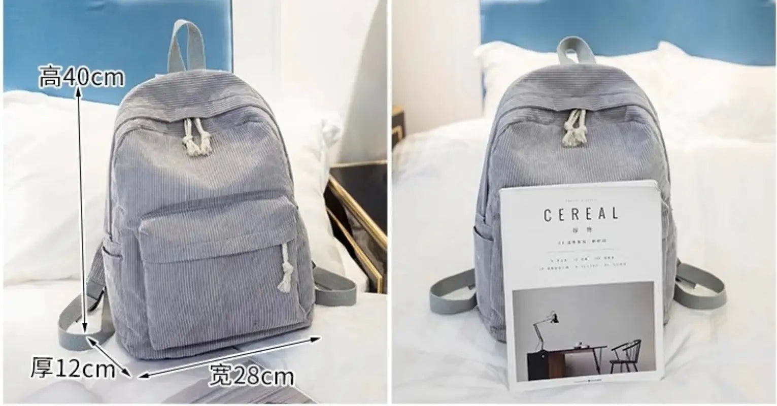 Backpack, personalized kids corduroy gray with embroidered name for back-to-school