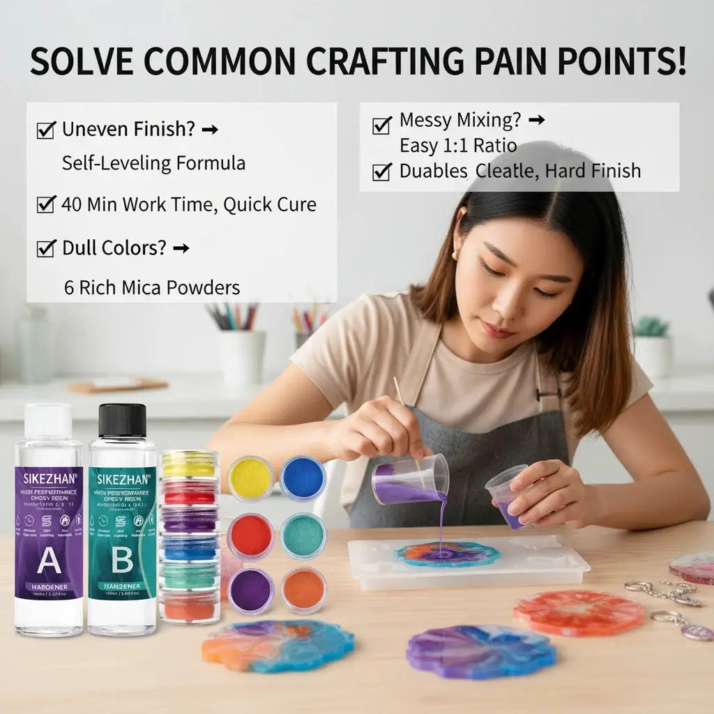 Crystal Clear Epoxy Resin Kit With Six Color Mica Powder And AB Glue For DIY Jewelry Making Nail Art Soap Casting Crafts