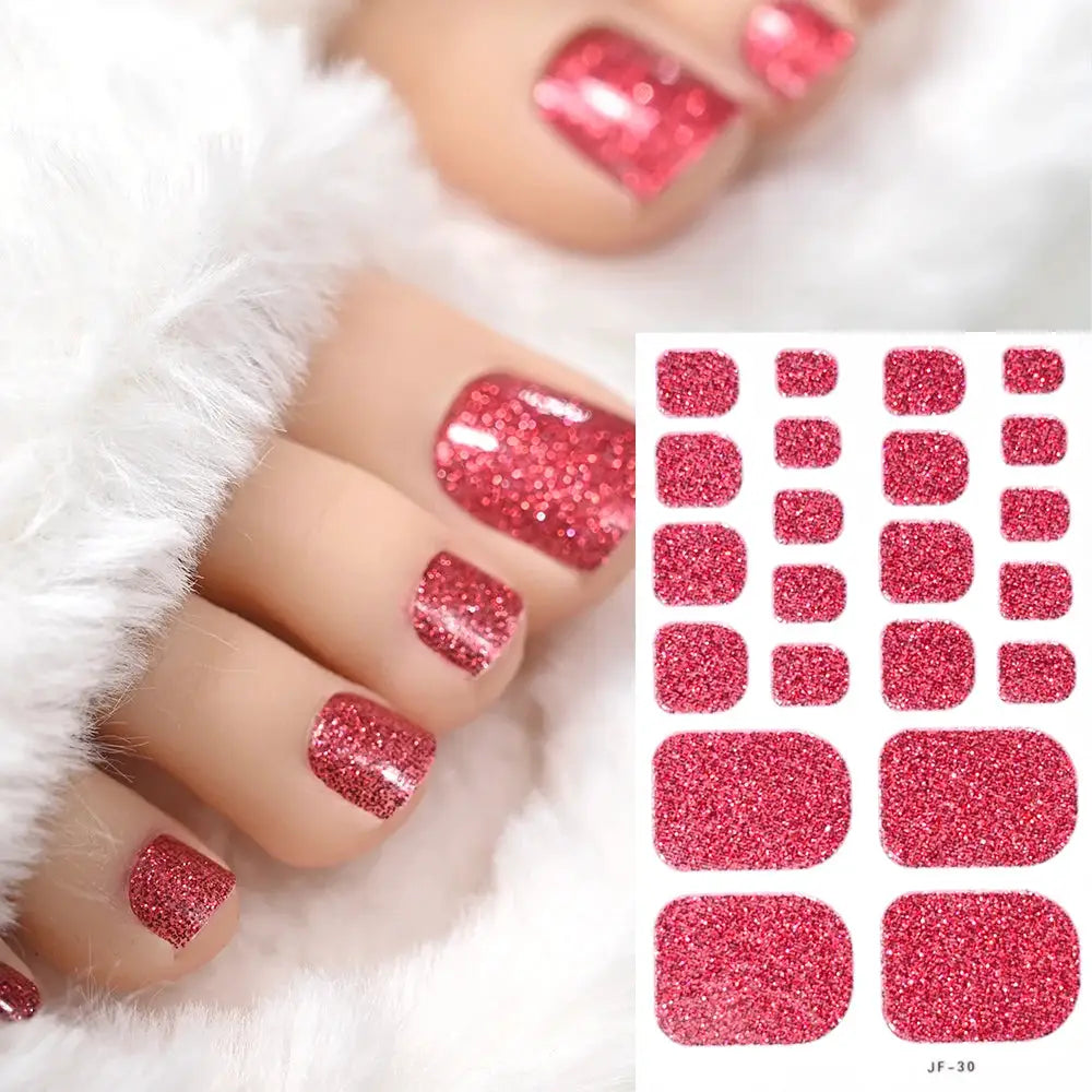 Simples Market pink glitter toe nail sticker wraps, full-coverage self-adhesive decals for toes, glitter sheet shown