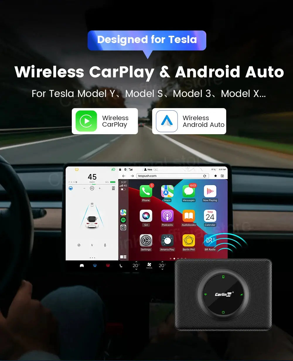 CarlinKit wireless CarPlay & Android Auto adapter for Tesla Model 3/Y, black box by Simples Market