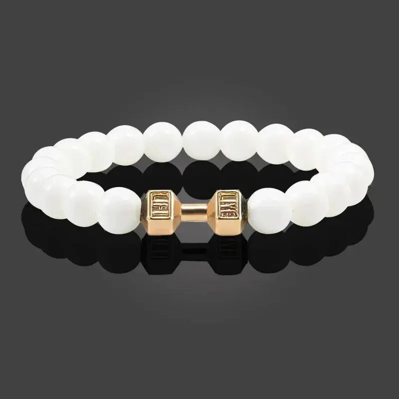 Natural Black Volcanic Lava Stone Dumbbell Bracelet With Matte Beads For Men And Women Fitness Jewelry