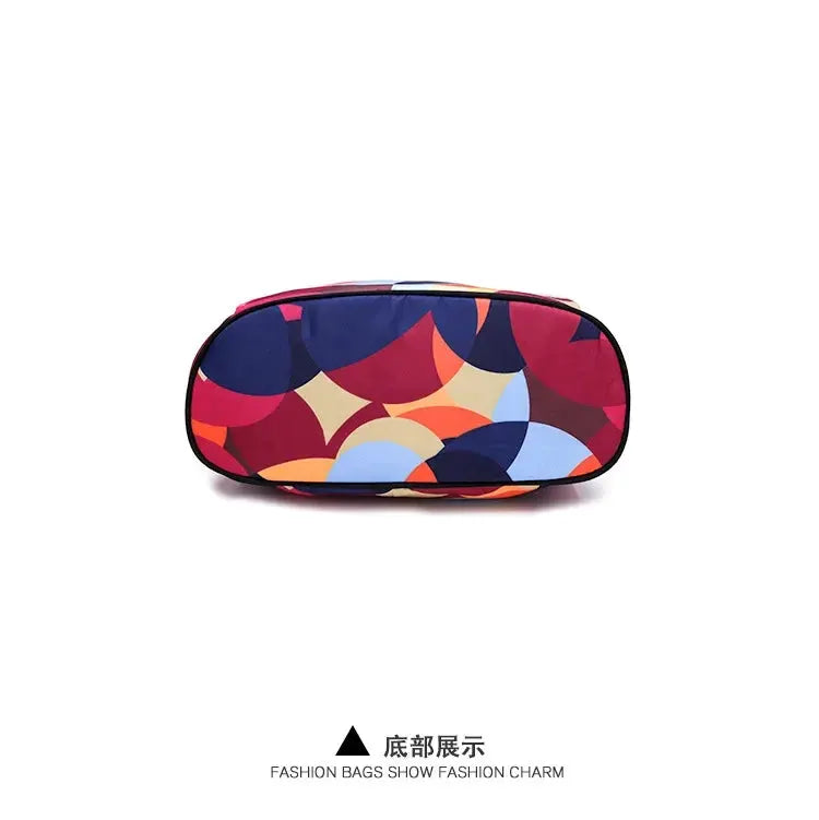 Women backpack with multi-color circular print in Oxford cloth, waterproof travel bag