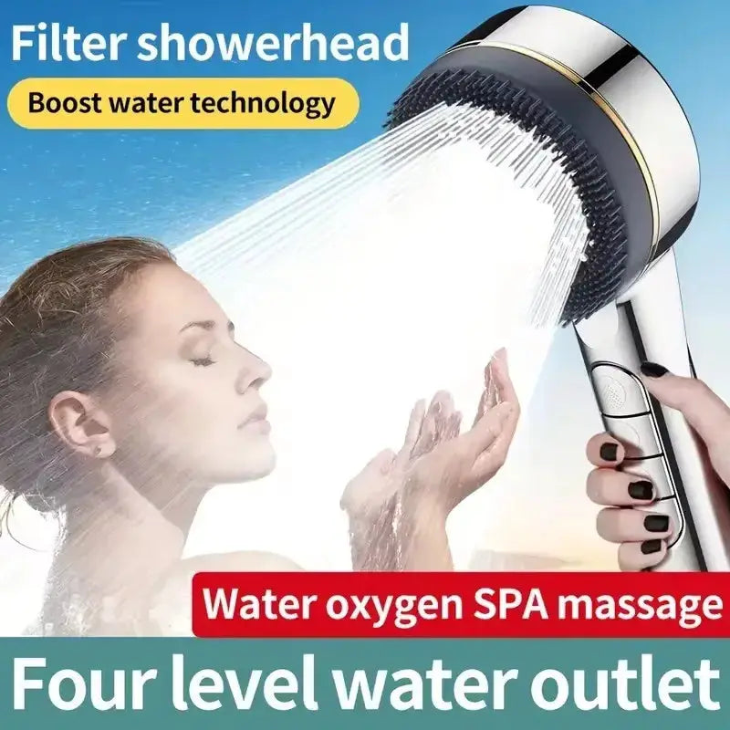Filtered Shower Head With Four Spray Settings Water Seal ABS Plastic