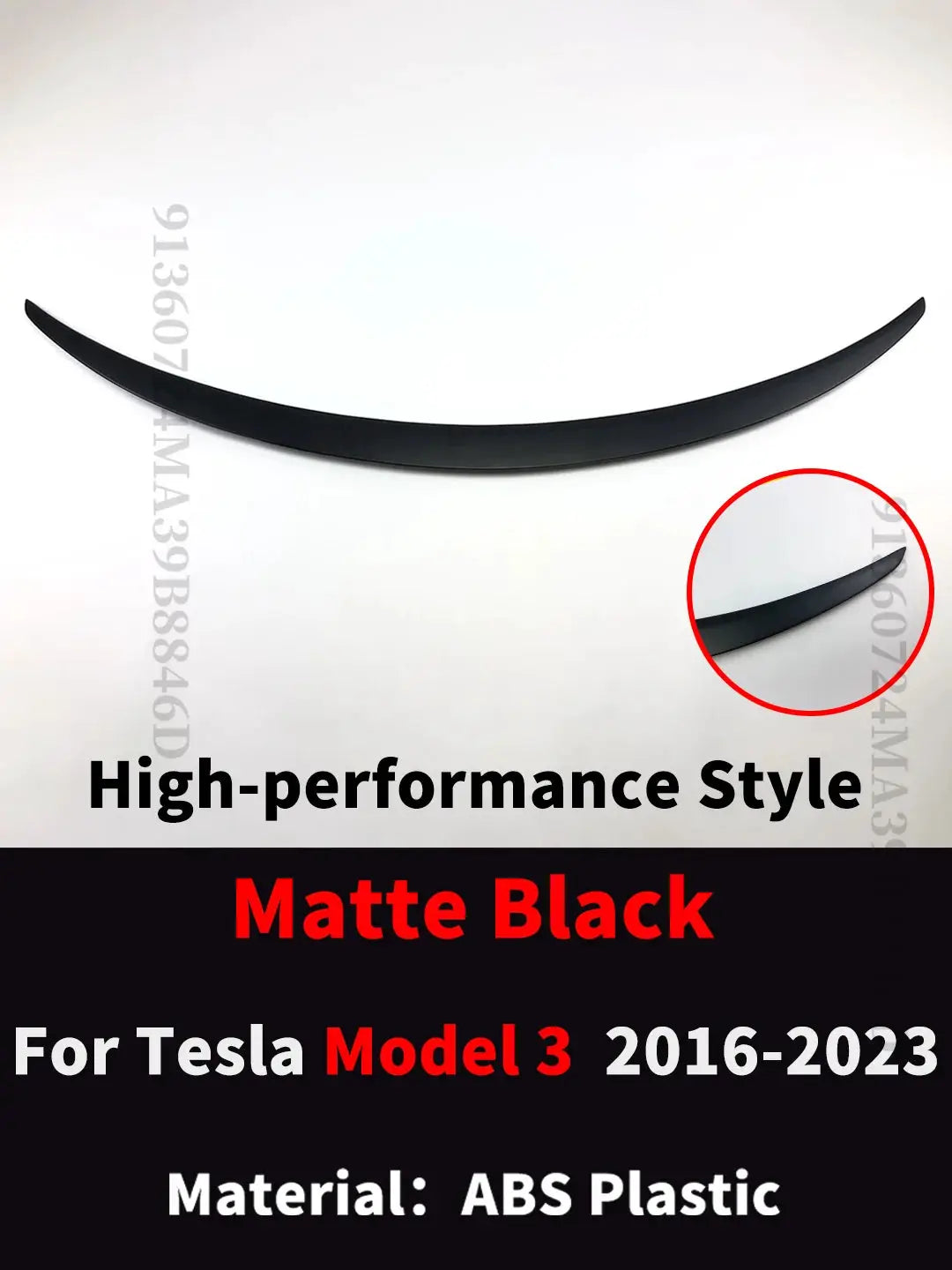 Rear trunk spoiler wing for Tesla Model 3 (2016-2023), matte black, ABS plastic, Simples Market