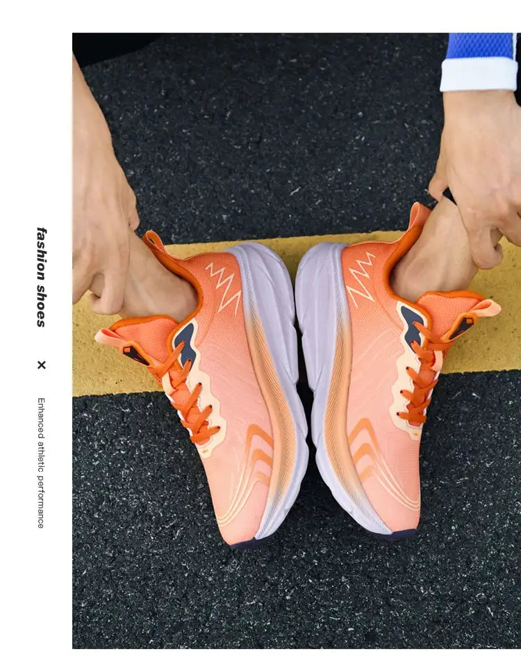 Simples Market men's classic cushion running shoes pair in peach-orange breathable mesh with white sole
