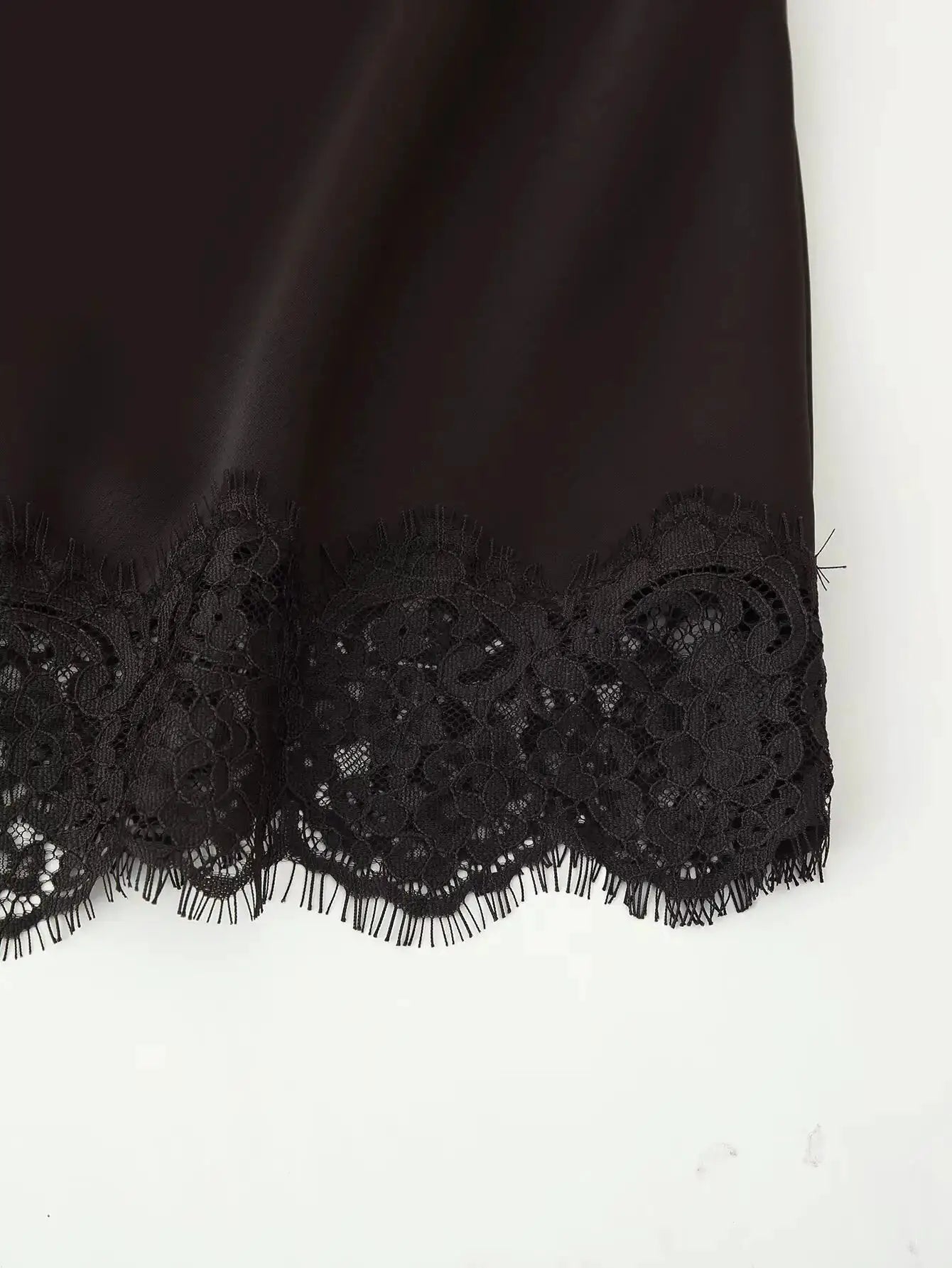 TFMLN satin half skirt with lace trim, black wrap-around long skirt, new 2025 style by Simples Market