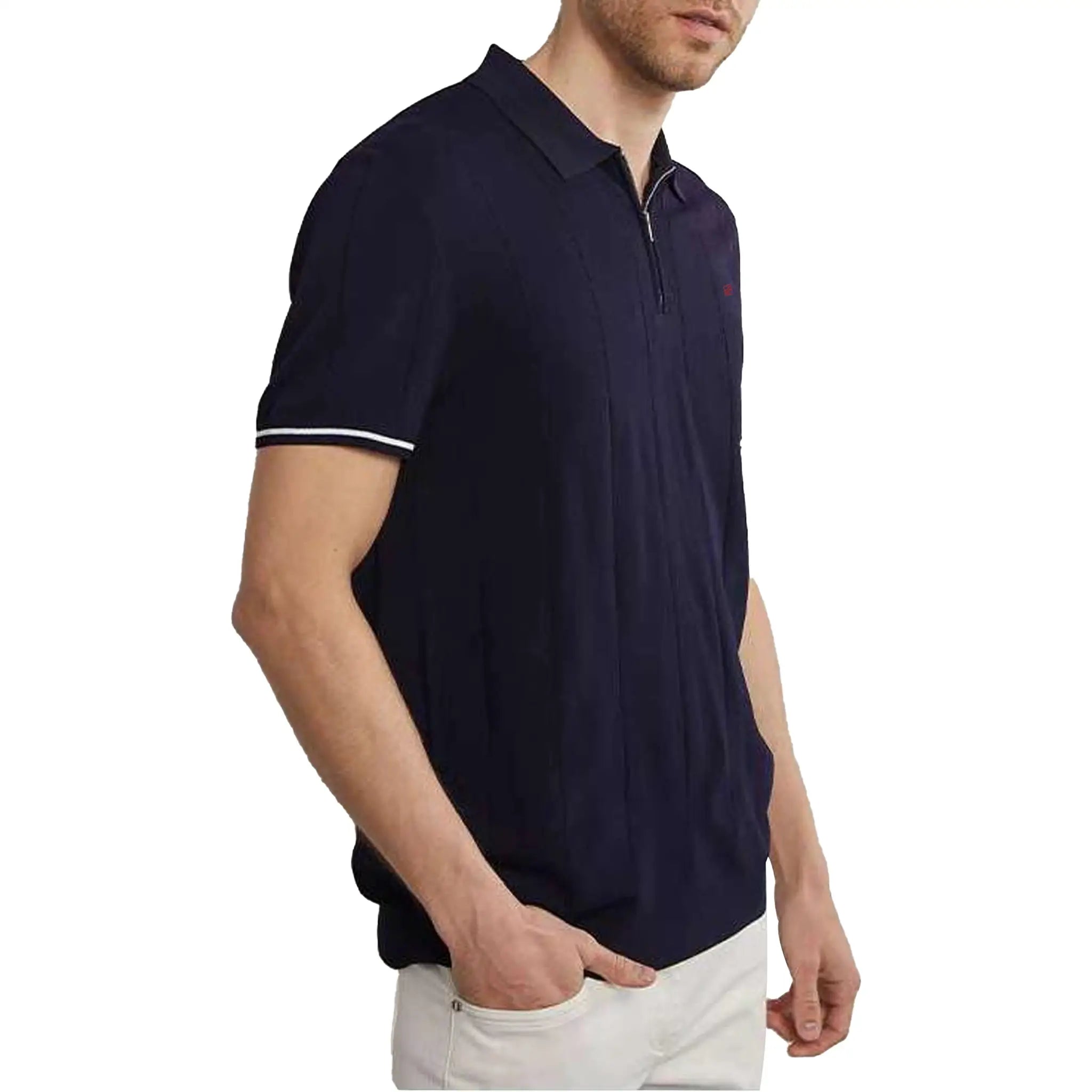 CH men's navy knit polo shirt with short sleeves, half-zip collar, CH embroidery by Simples Market
