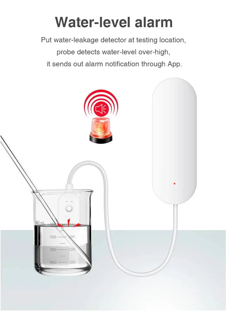 Water leak detector by Simples Market; white Zigbee3.0 sensor with alarm module