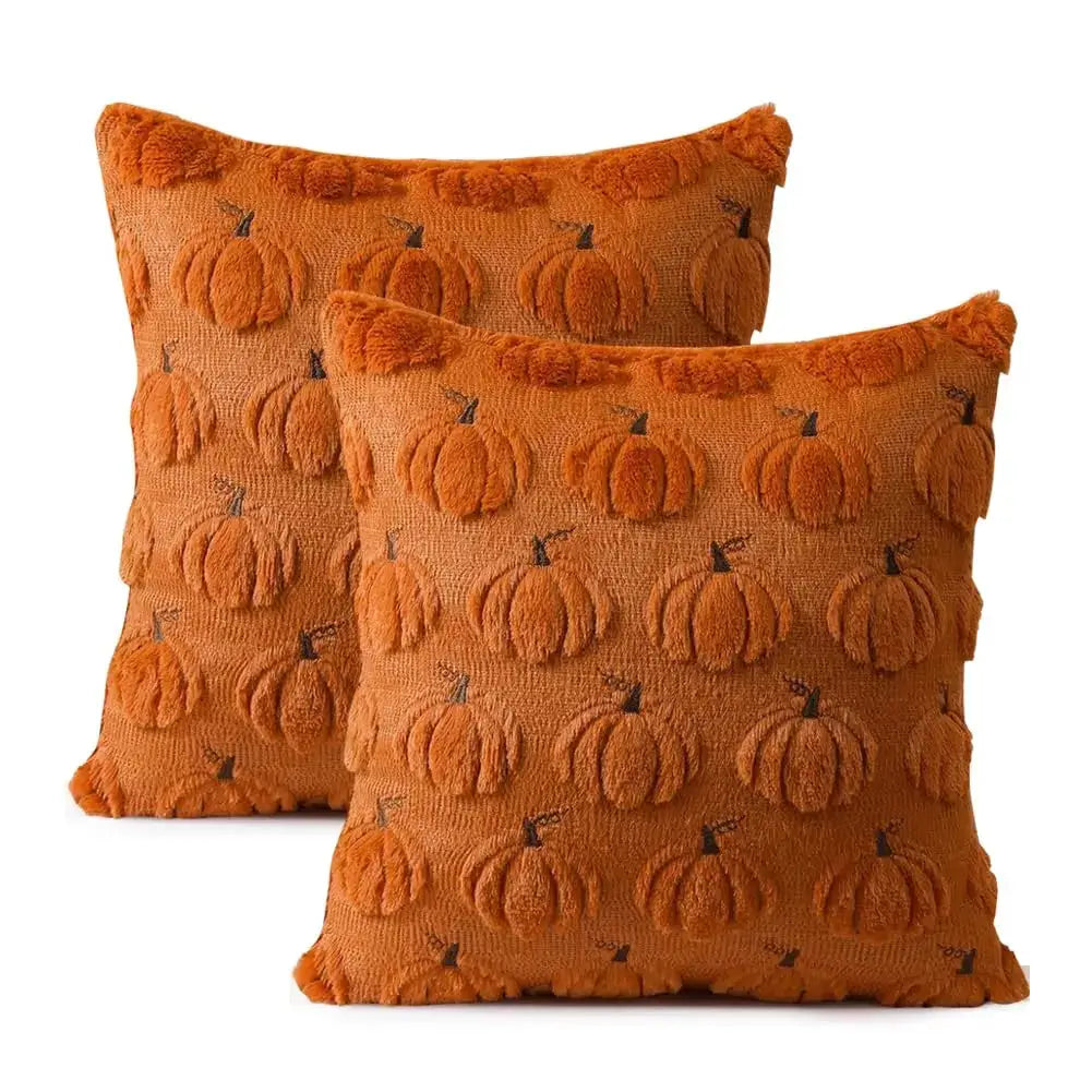 Throw pillow covers 18x18, orange pumpkin-textured fabric, 2-pack