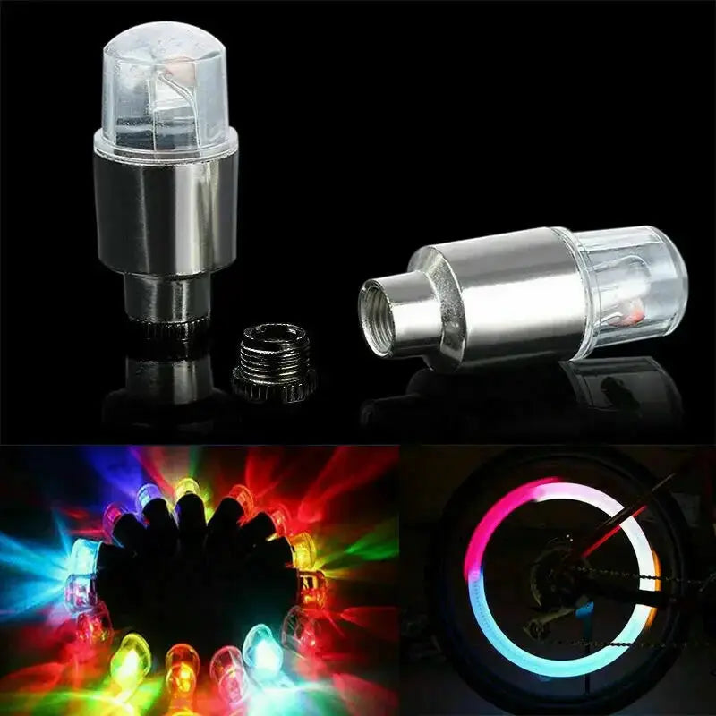 Car valve-cap LED lights set; universal RGB tire halo with flashing colors and metal housing