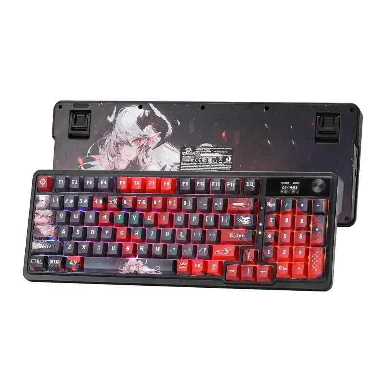 Redragon K719 Pro wireless gasket mechanical keyboard with red and black keycaps, 95 keys, 1.14-inch TFT display