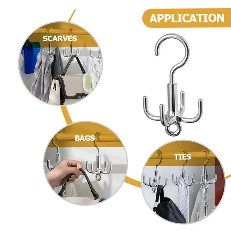 Multifunctional Rotating Clothes Hook Punch Free Installation 4 Claw Coat Hanger For Belts Scarves Ties And Accessories
