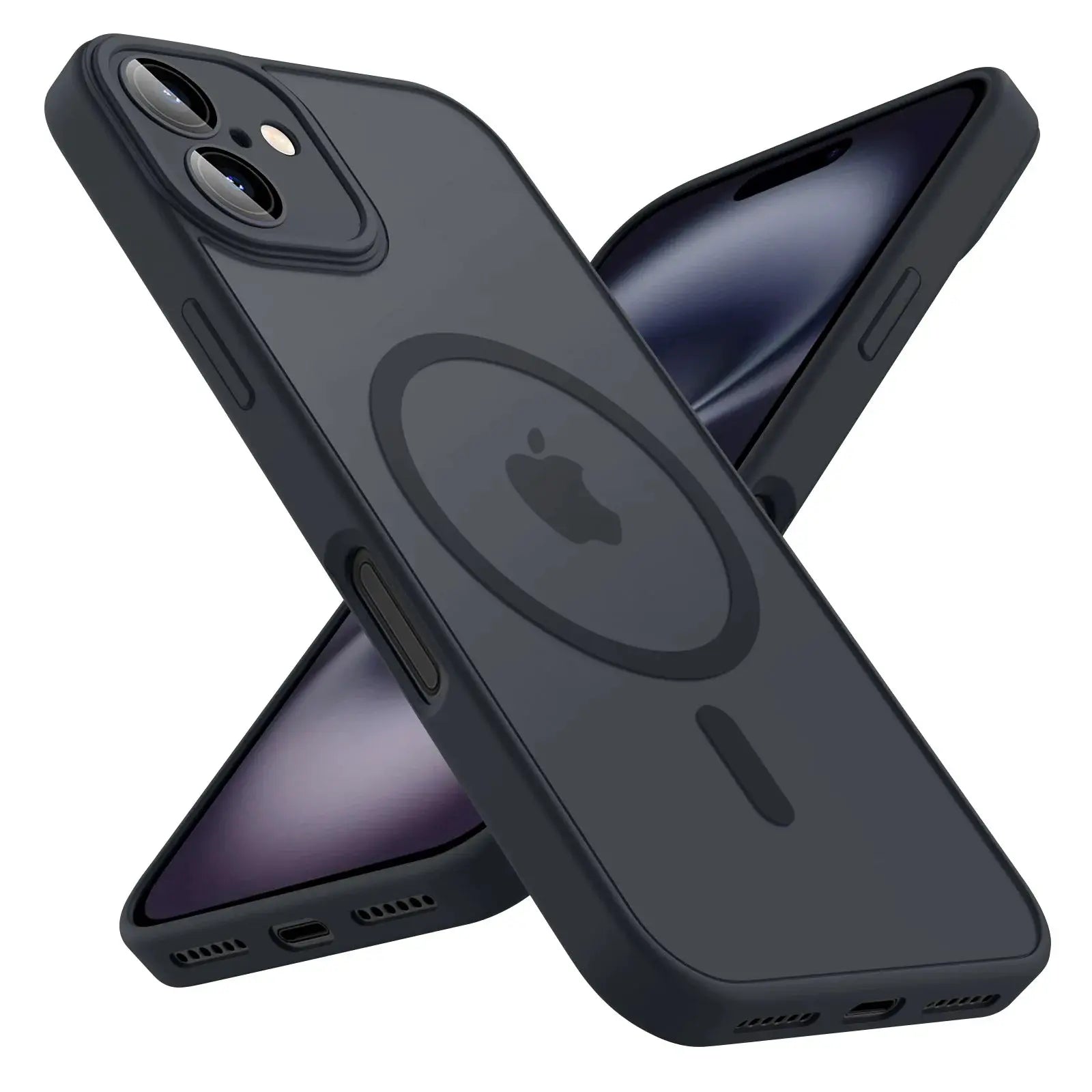 Luxury magnetic matte translucent armor case for iPhone 11–16 with MagSafe, dark gray (2 shown)