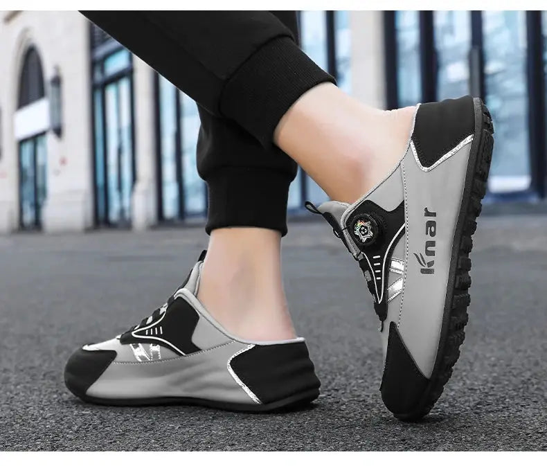 Men's lightweight non-slip running shoes in gray/black with Knar branding