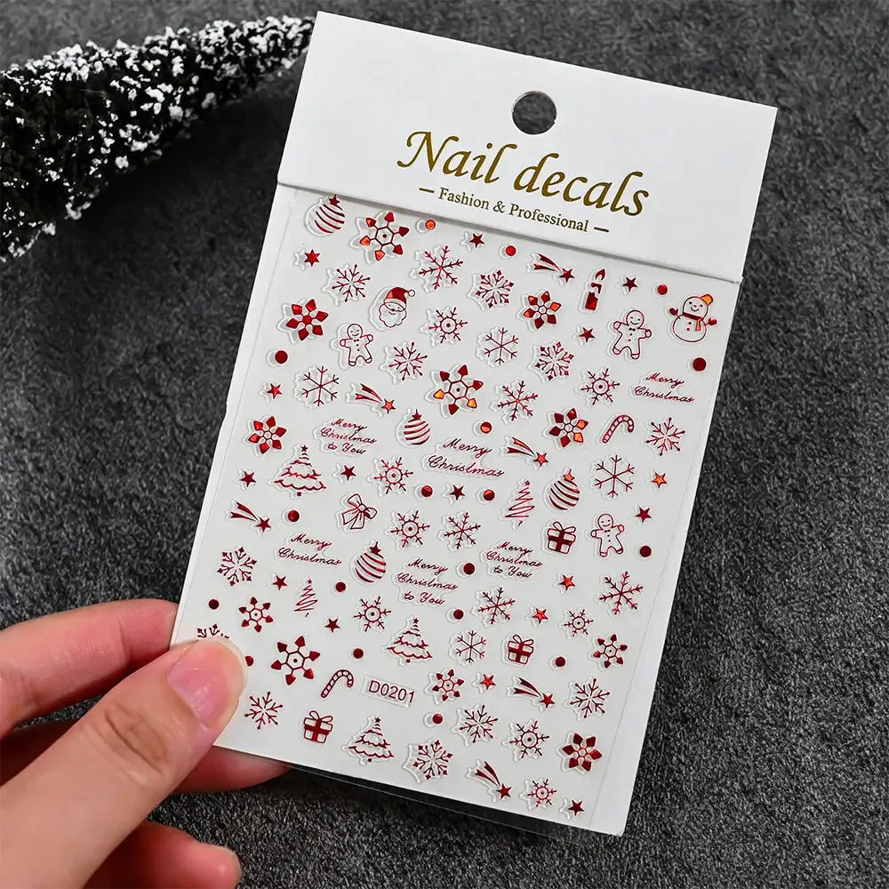 Winter Christmas nail decals by Simples Market, self-adhesive red snowflakes, snowmen, trees and candy canes