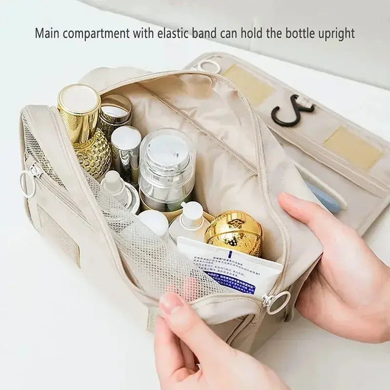 VoyagePro Waterproof Travel Makeup Bag Hanging Toiletries Organizer With Multiple Compartments For Easy Packing