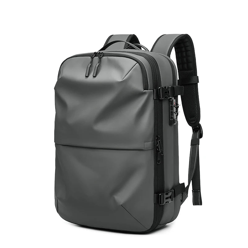 Men's travel backpack vacuum compression 17-inch laptop backpack, gray, by Simples Market with padded straps