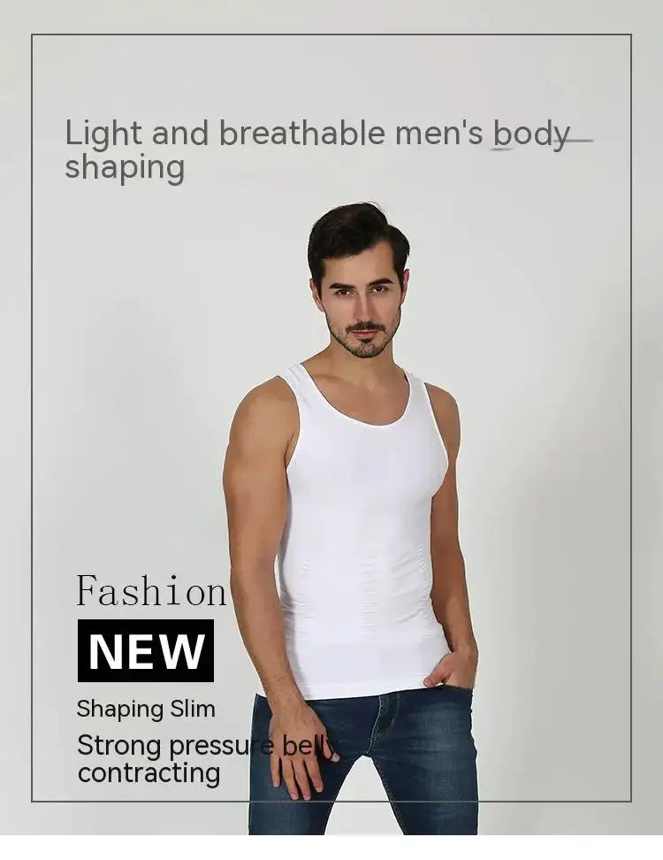 Men's white compression tank top body shaper, slim fit