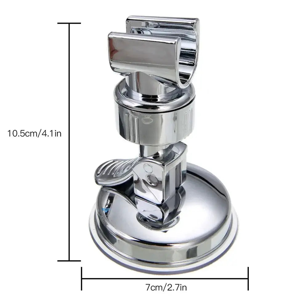 Shower head holder by Simples Market, chrome finish, 360-degree adjustable with suction cup wall mount