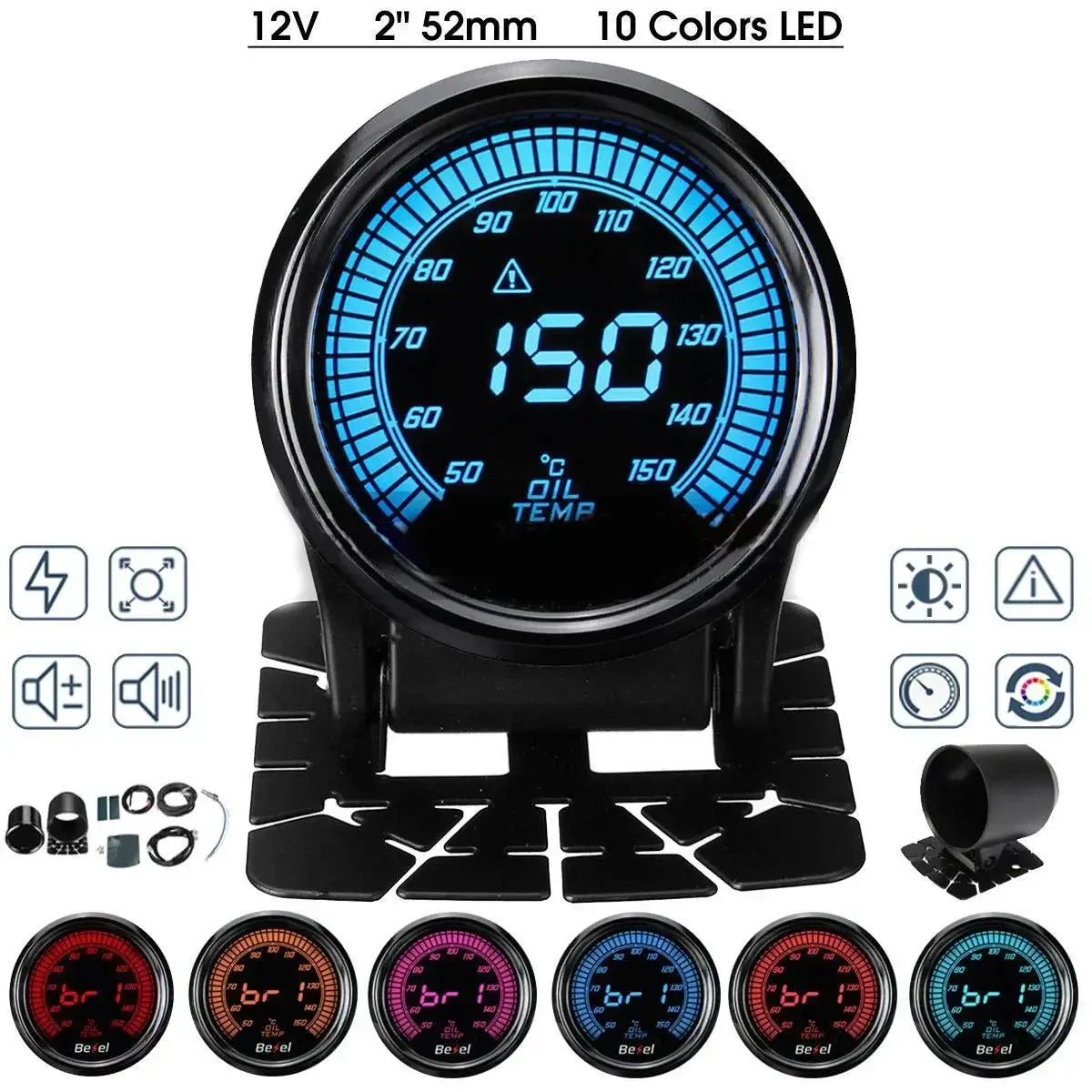 Simples Market 52mm boost gauge with blue LED showing water/oil temp, volt, tachometer, 10-color options