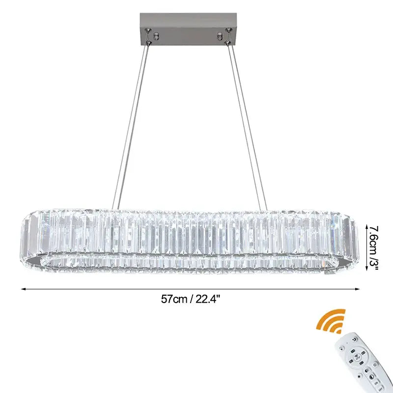Simples Market LED crystal ring chandelier pendant lamp, chrome finish with remote dimming, 57 cm long x 7.6 cm high.