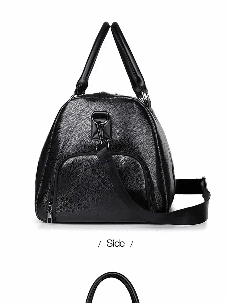 Retro New Short Trip Bag by Simples Market, black PU leather, large-capacity sport/motorcycle bag with handles