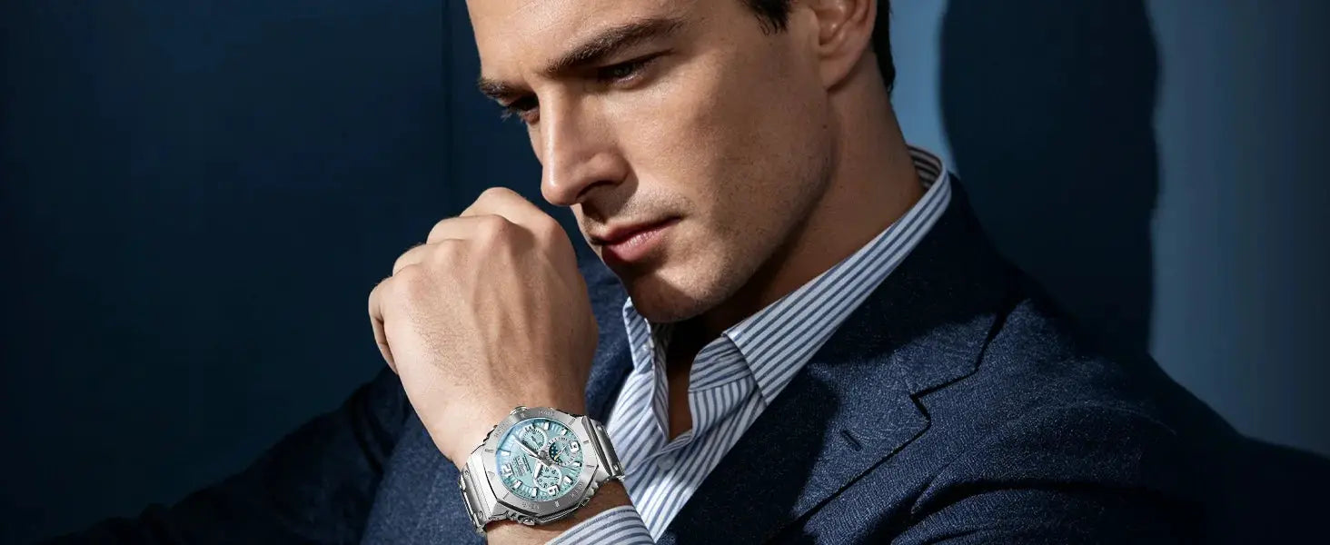GELATU men's diving automatic wristwatch with stainless steel bracelet, blue dial
