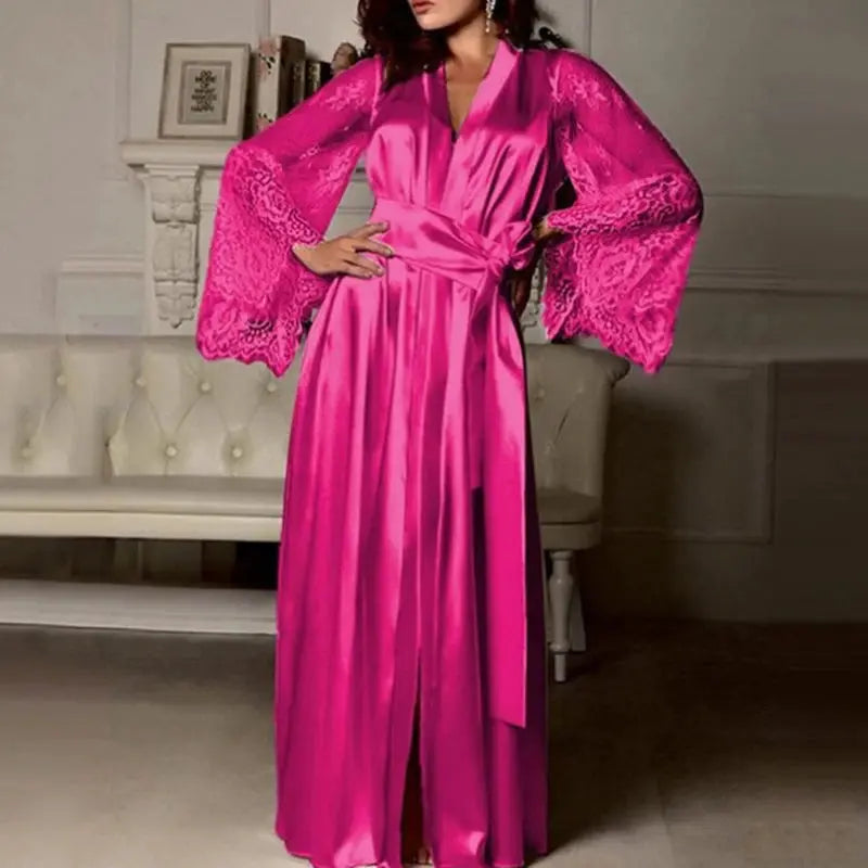 Ice Silk Dreams Womens Long Lace Nightdress With V Neck And Ankle Length Lace Detailing