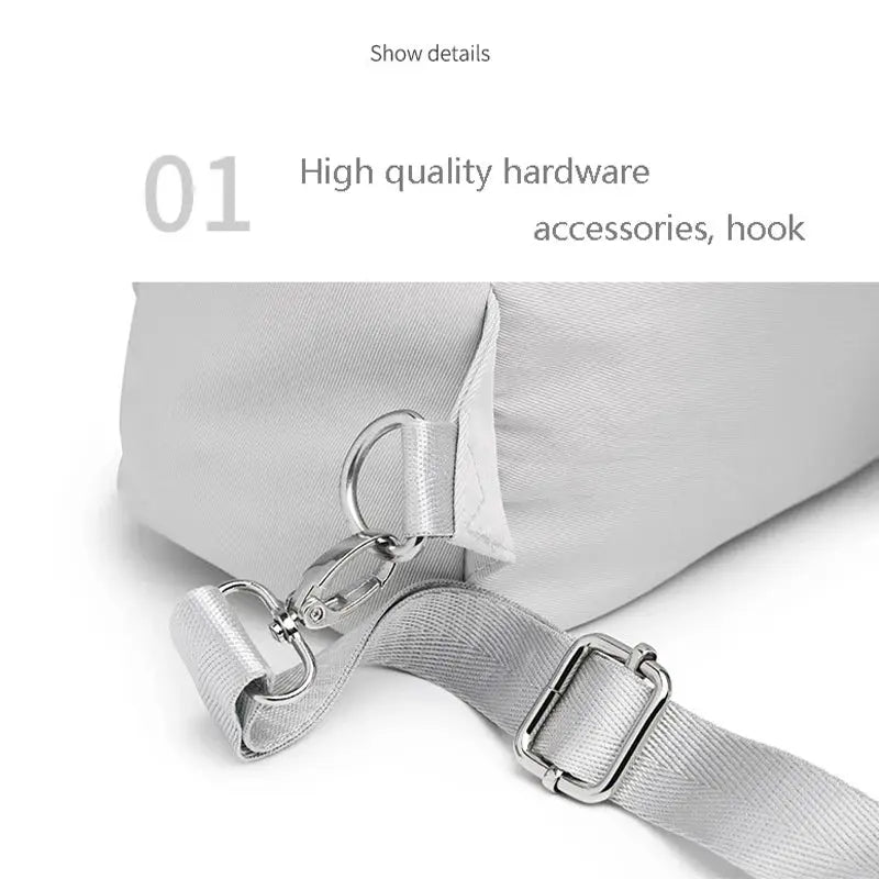 Women's waterproof laptop backpack by Simples Market in grey Oxford canvas with metal hardware