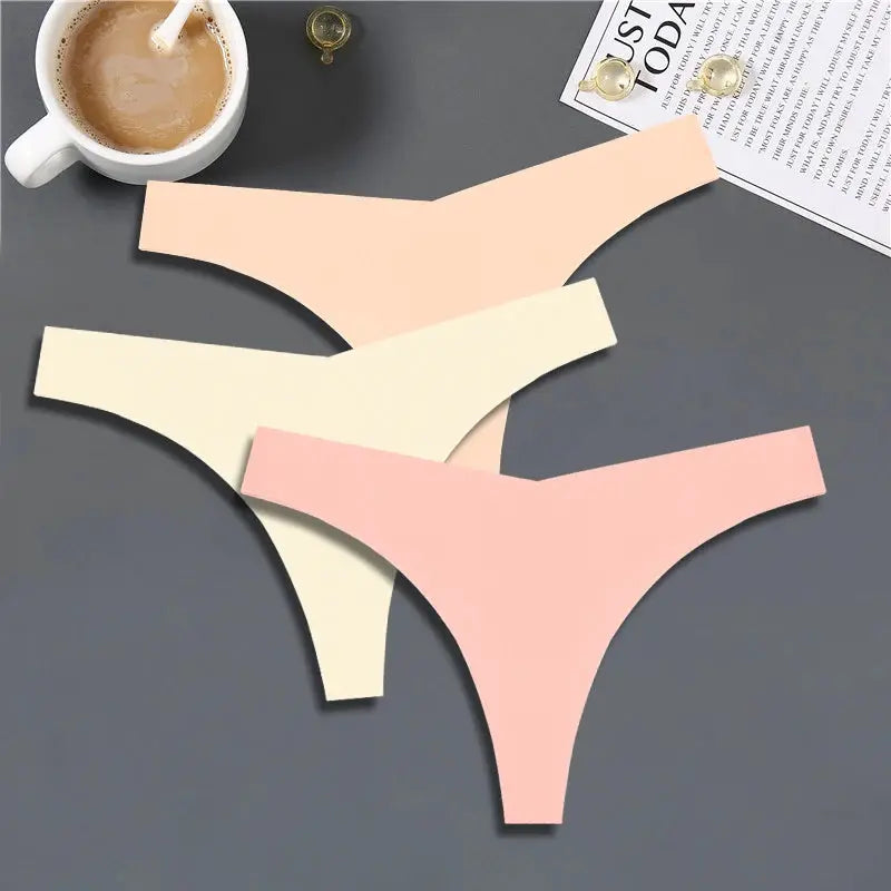 FINETOO 3-piece women ice silk seamless low-rise thong set in pastel colors by Simples Market
