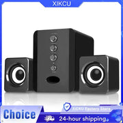 XIKCU 2.1 PC speaker system with central subwoofer and two black satellite speakers