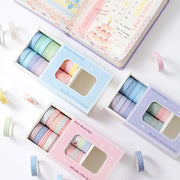 Simples Market pastel slim washi tape set, 20 rolls x 2m each, 10mm wide, in four boxes for journaling and scrapbooking.