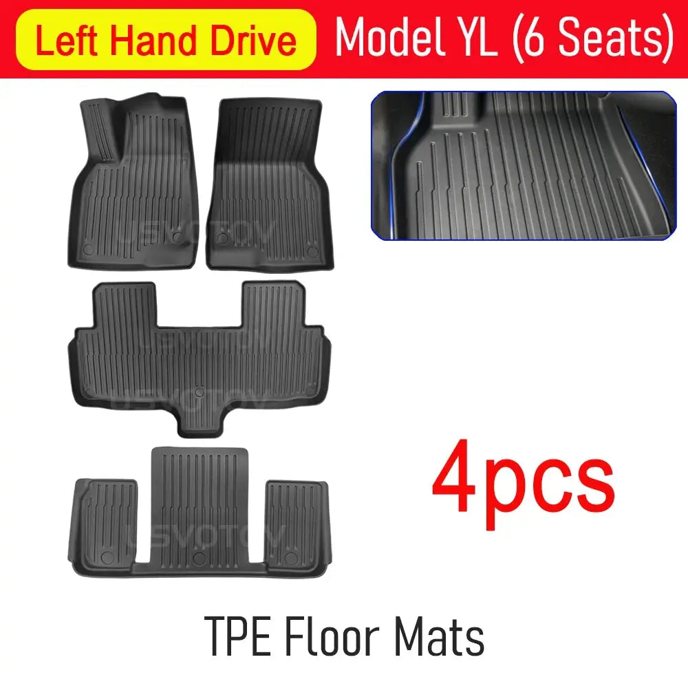 USVOTOV all-weather TPE floor mat set for 2026 Tesla Model YL Left Hand Drive, 4 pieces