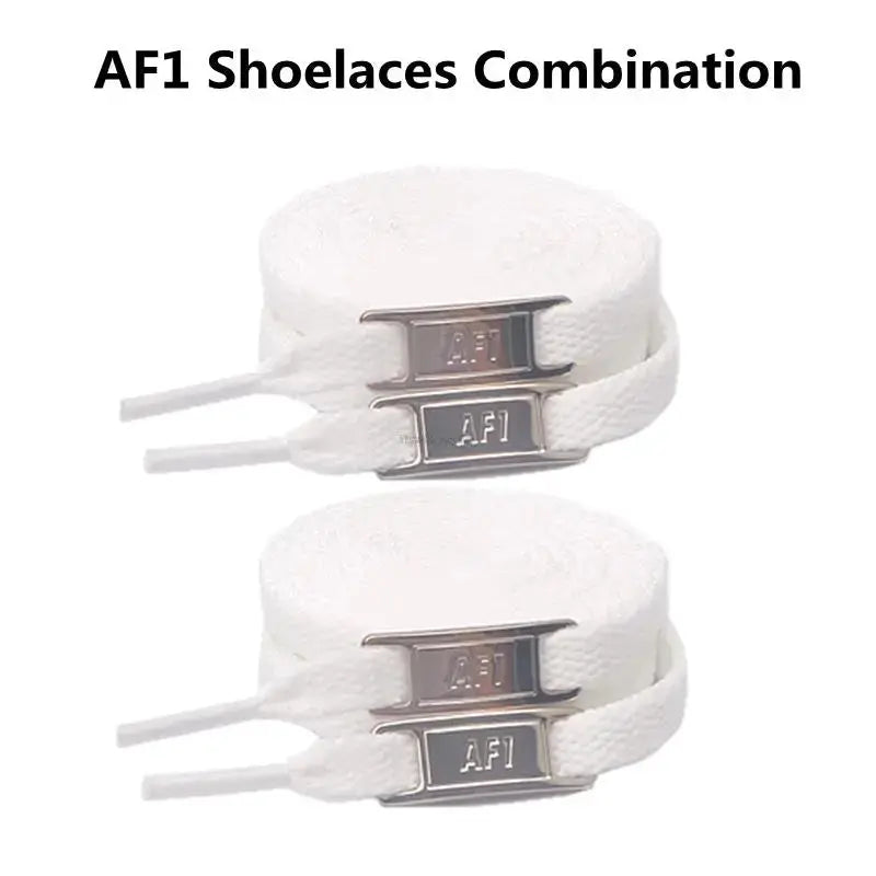 White flat AF1 shoelaces with metal AF1 logo clasps, 2-pack