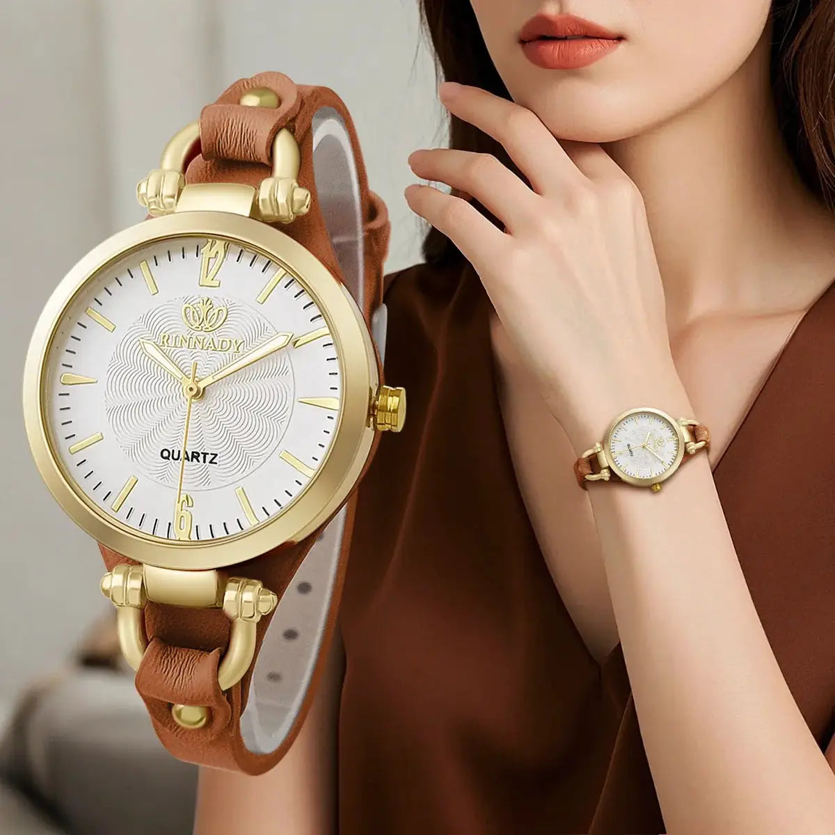 TimelyAura Vintage Ultra Thin Leather Strap Women Quartz Watch Slim Minimalist Wristwatch Gift For Her