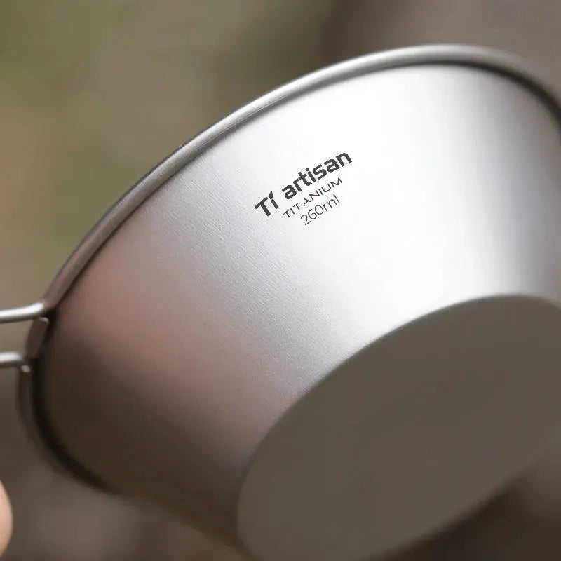 Tiartisan 260ml titanium Sierra camping bowl with fixed handle, silver