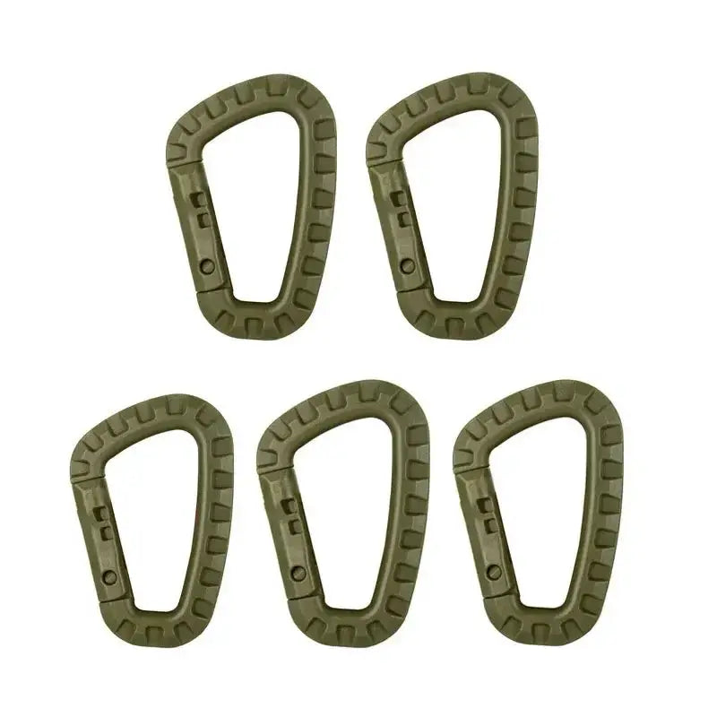 Carabiner clips, olive green military tactical, 5-pack for outdoor use
