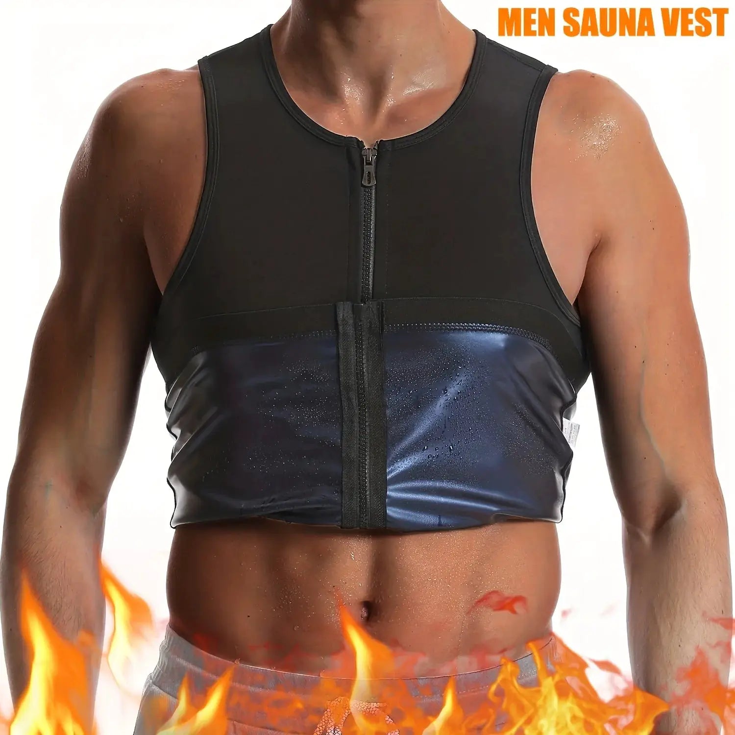 Men's sauna waist trainer vest with front zipper, Simples Market black/blue body shaper