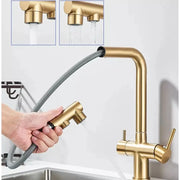 Simples Market kitchen pull-out filtered faucet in black brass with dual sprayer and 360° rotation