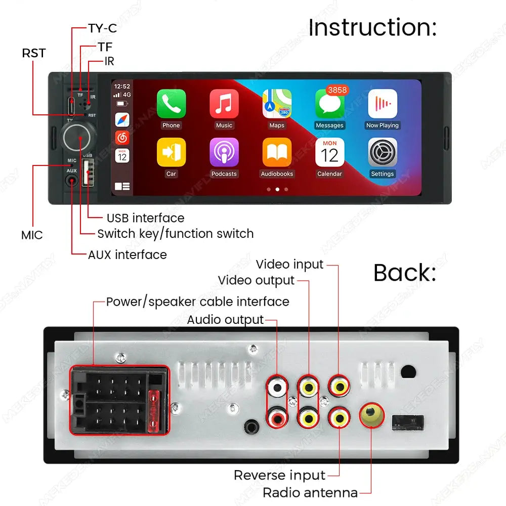 1 Wireless CarPlay Android Auto 6.86 Inch Touchscreen Car Stereo MP5