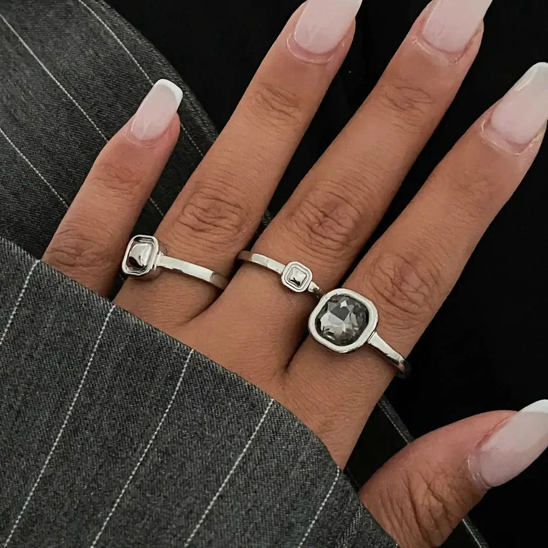 2024 Silver Color Rhinestone Ring Set For Women Multi Layer Winding Zircon Rings Wedding Fashion Jewelry Gift