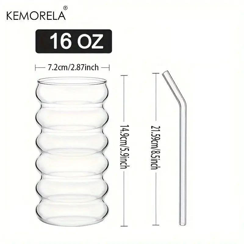500ML Wave Shape Beverage Glasses With Straws Vintage Ripple Glass Cups For Wine Champagne Cocktails Milk Juice