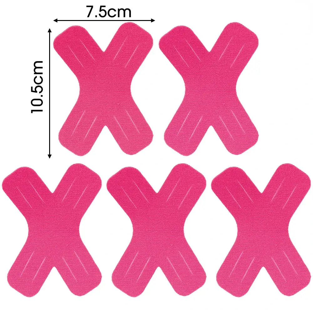 Kinesiology tape X-shaped elastic patches, pink, 5 pieces, 7.5 cm by 10.5 cm