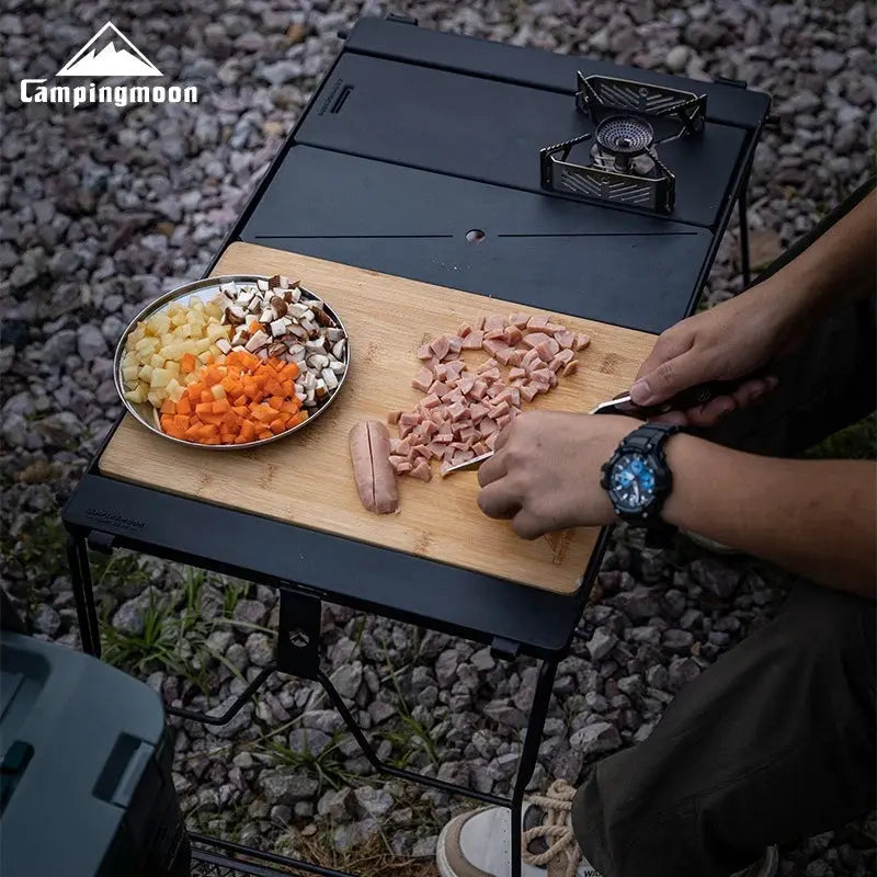 CampingMoon Bamboo Board BBQ CKP25 Portable Outdoor Camping Wooden Tabletop Dish Tray