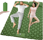 Outdoor camping double inflatable mattress, extra-wide green sleeping pad by Simples Market; two people lying on it.