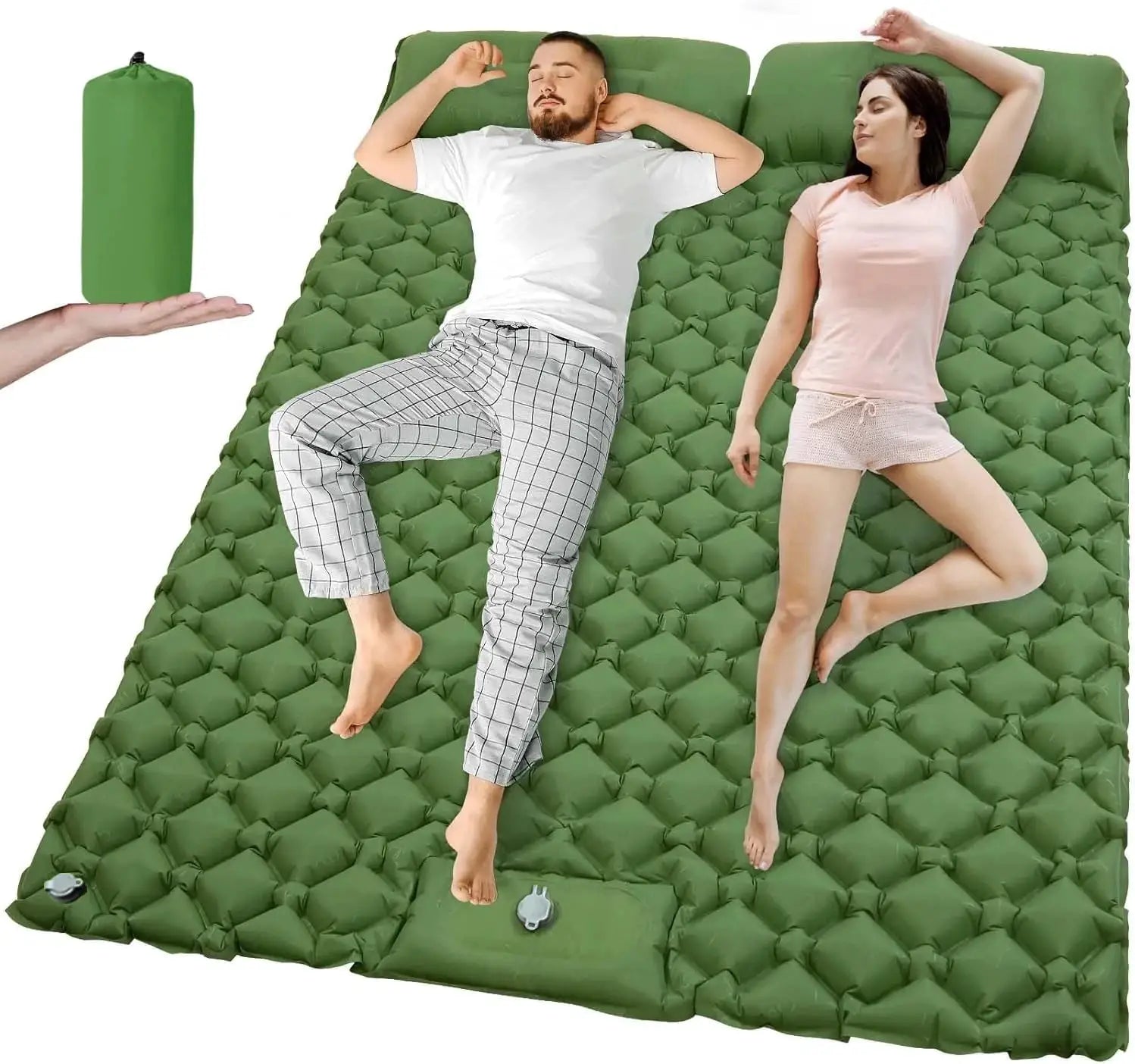 Outdoor camping double inflatable mattress by Simples Market, green extra-wide ultralight sleeping pad