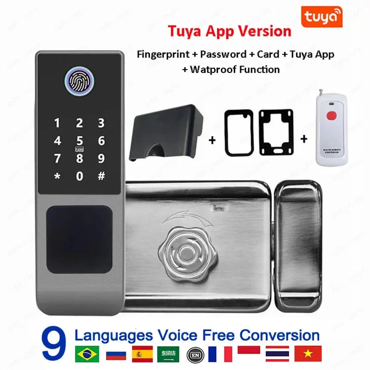 Fingerprint Gate Door Lock set, 4-piece stainless smart lock with keypad and remote by Simples Market