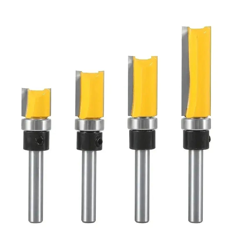 Four Piece One Quarter Inch Shank Bearing Guided Router Bits Set For Woodworking Edge Trimming With Double Edged Cutter