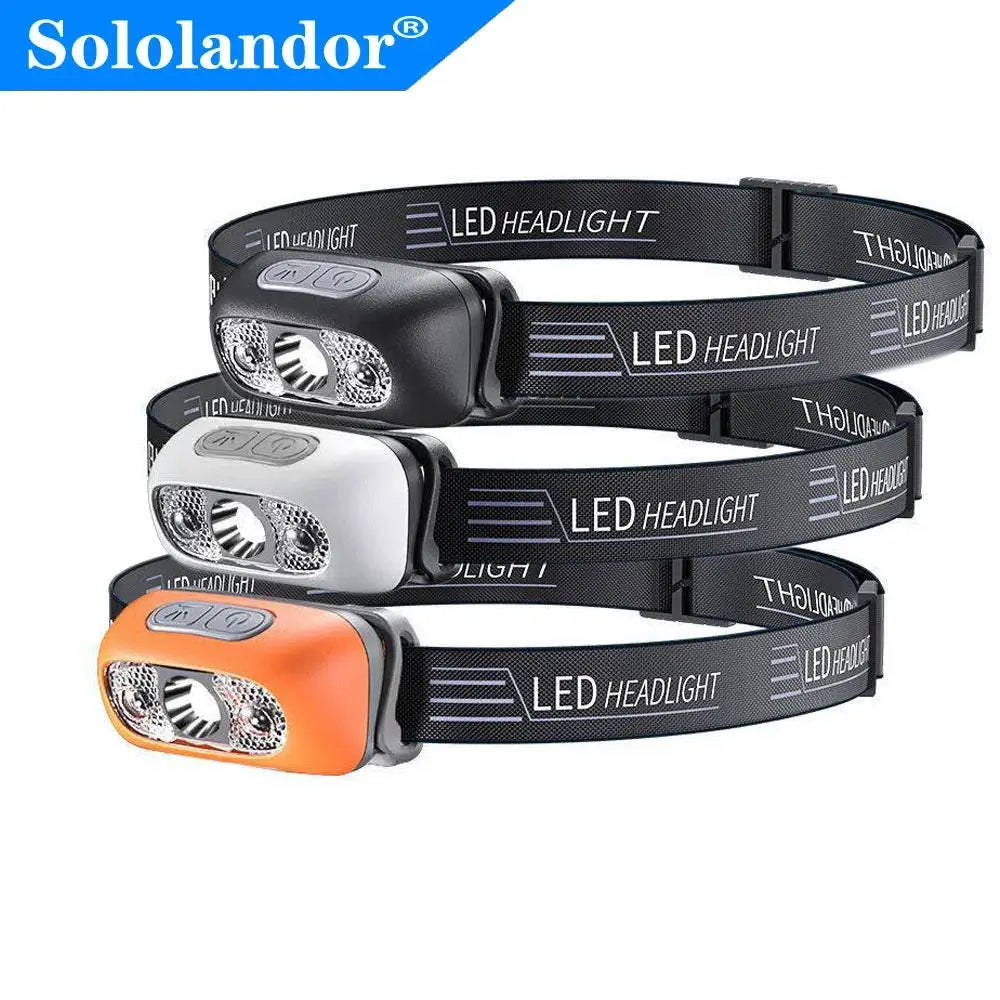 BrightPulse USB Rechargeable Headlamp 500 Lumen Motion Sensor Hands Free Light For Running Fishing Hiking
